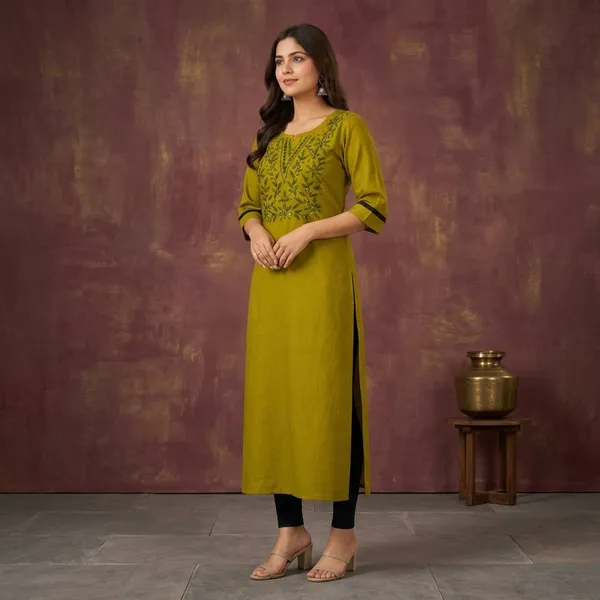 Olive_Green_Rayon_Embroidered_Straight_Kurta_For_Women