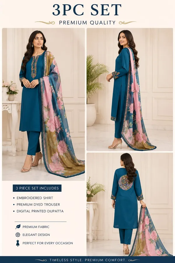 Teal_Silk_Embroidered_Straight_Kurta_Trouser_Dupatta_Set_For_Women