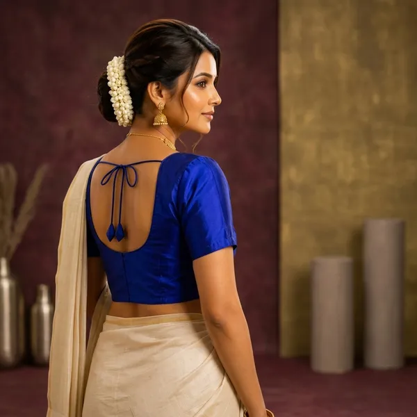 Blue_Satin_Sweetheart_Neck_Half_Sleeve_Blouse_For_Women