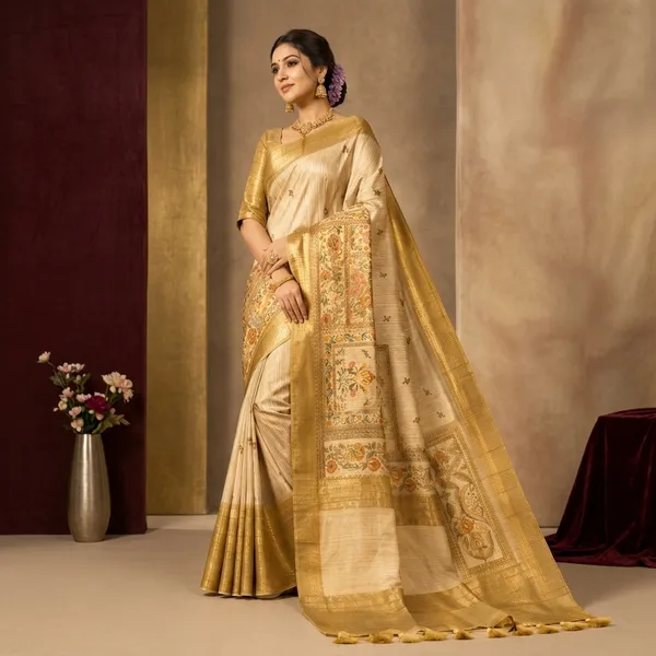 Cream_Silk_Gold_Zari_Woven_Floral_Print_Saree_For_Women