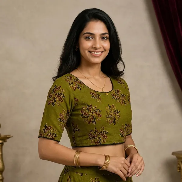 Olive_Green_Cotton_Printed_Tailored_Fit_Blouse_For_Women