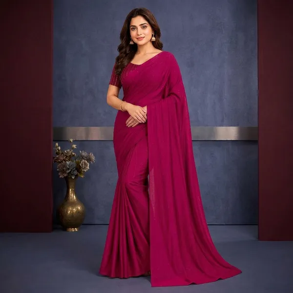 Magenta_Crepe_Silk_Plain_Saree_With_Sequins_Work_Blouse_For_Women
