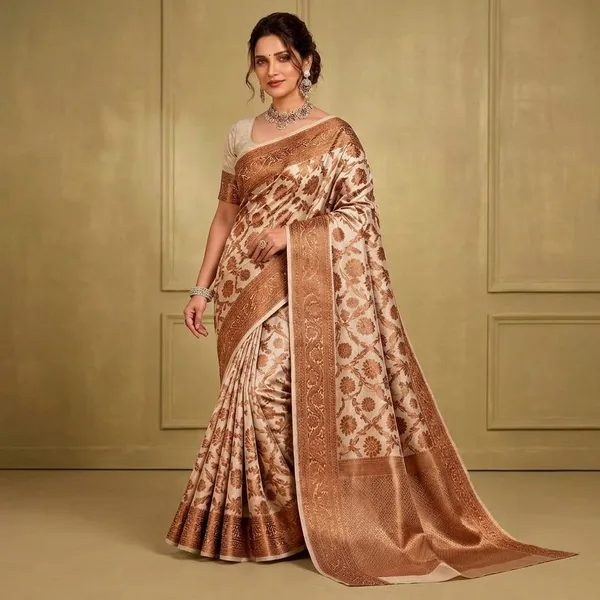 Off_White_Banarasi_Silk_Bronze_Zari_Floral_Saree_For_Women