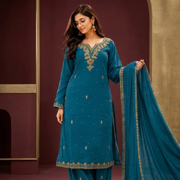 Teal_Georgette_Embroidered_Relaxed_Palazzo_Suit_Set_For_Women