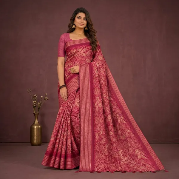 Pink_Crepe_Silk_Floral_Print_Saree_For_Women