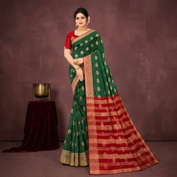 Green_Soft_Licchi_Silk_Woven_Zari_Border_Saree_For_Women
