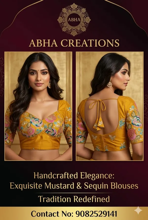Mustard_Silk_Embroidered_Sequin_Saree_Blouse_For_Women