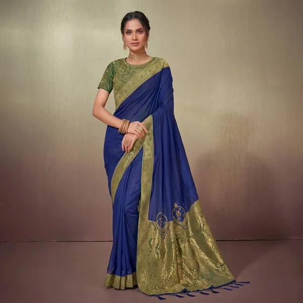 Blue_Silk_Woven_Golden_Zari_Border_Saree_For_Women