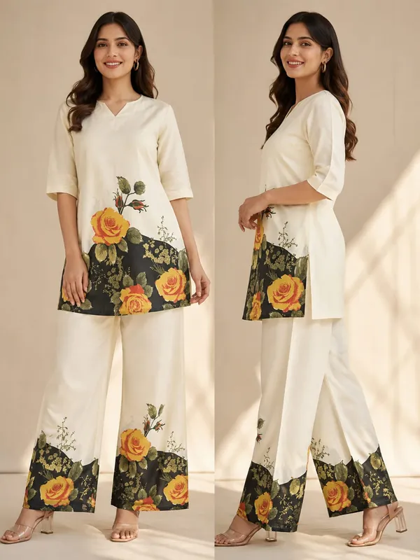Cream_Rayon_Relaxed_Floral_Print_Notch_Neck_Co_Ord_Set_For_Women