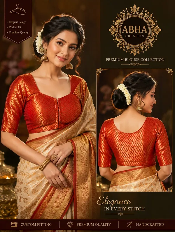 Red_Silk_Zari_Woven_Elbow_Sleeve_Saree_Blouse_For_Women
