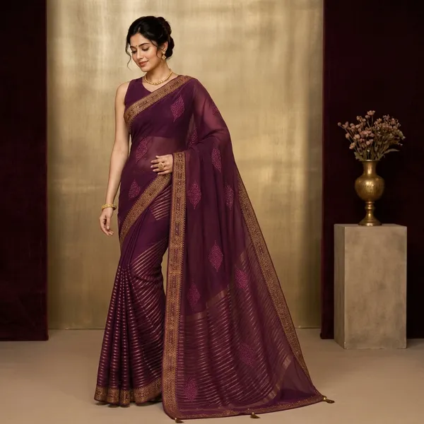 Wine_Georgette_Woven_Zari_Border_Traditional_Saree_For_Women