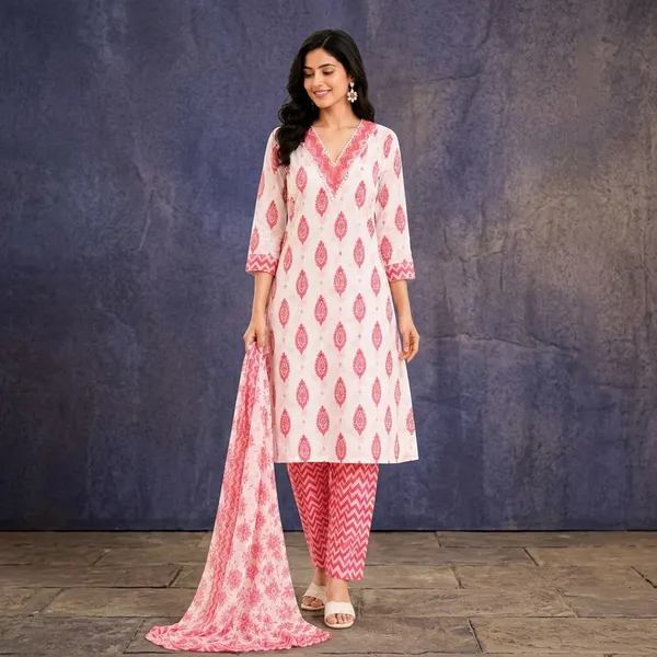 Pink_Cotton_Straight_Printed_Kurti_Pant_Dupatta_Set_For_Women