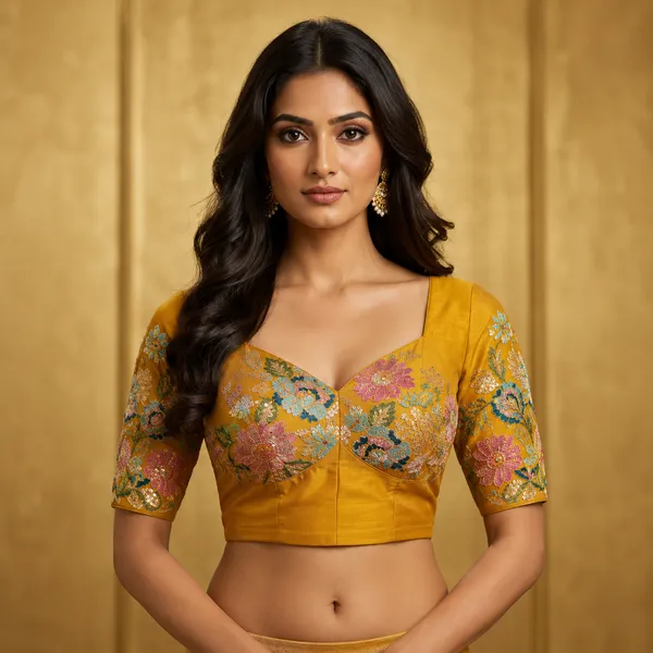 Mustard_Silk_Embroidered_Sequin_Saree_Blouse_For_Women