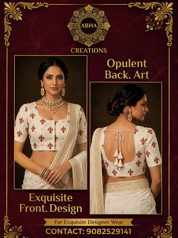 White_Silk_Floral_Embroidered_Fitted_Saree_Blouse_For_Women