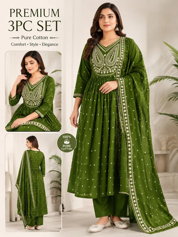 Green_Cotton_Embroidered_Anarkali_Kurta_Palazzo_Dupatta_Set_For_Women