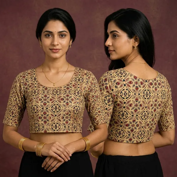 Beige_Cotton_Printed_Tailored_Fit_Saree_Blouse_For_Women