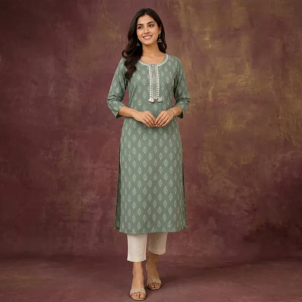 Green_Cotton_Straight_Printed_Embroidered_Kurta_For_Women