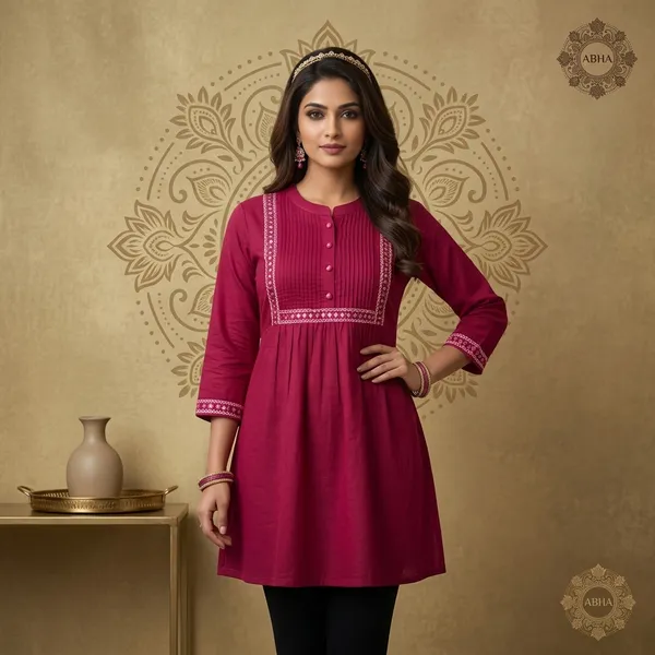 Maroon_Rayon_Pintuck_Yoke_Short_Kurti_For_Women