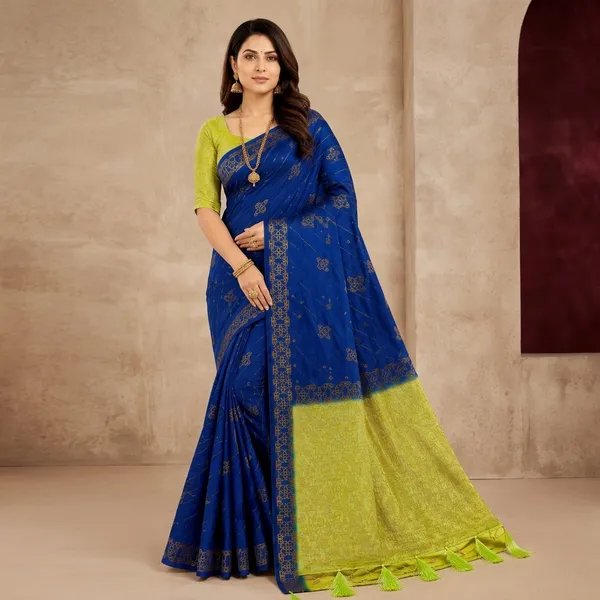 Blue_Silk_Zari_Woven_Contrast_Border_Saree_For_Women