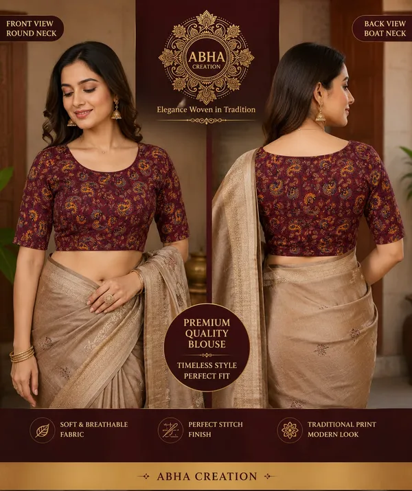Maroon_Cotton_Printed_Round_Neck_Saree_Blouse_For_Women