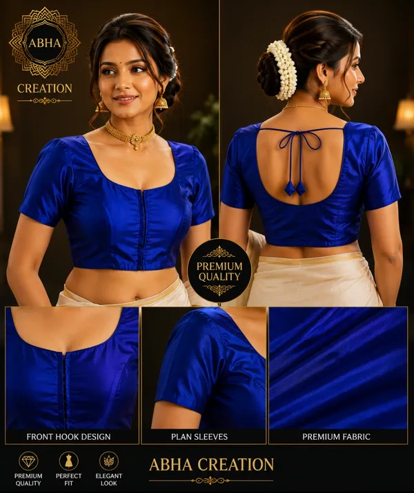 Blue_Satin_Sweetheart_Neck_Half_Sleeve_Blouse_For_Women