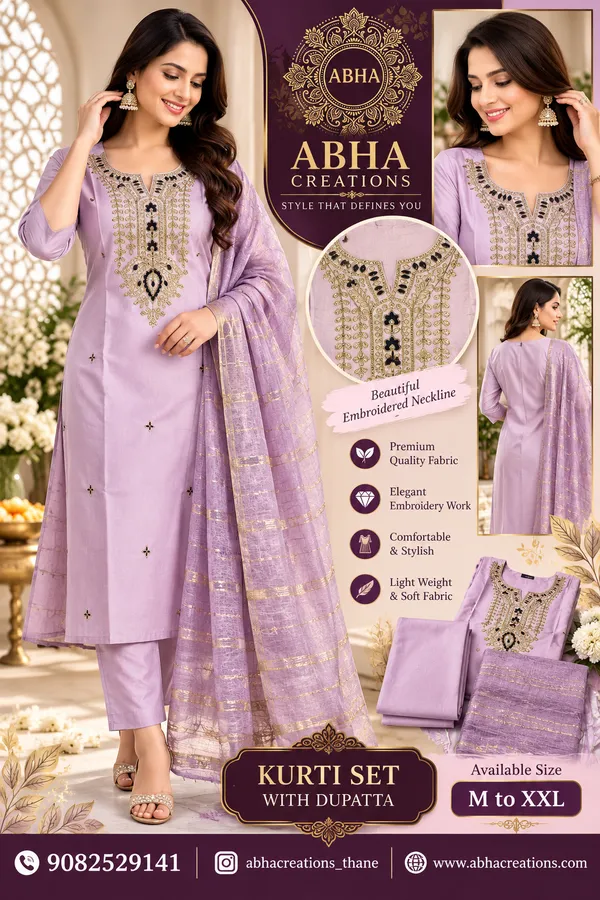 Lavender_Embroidered_Kurti_Set_With_Dupatta_For_Women