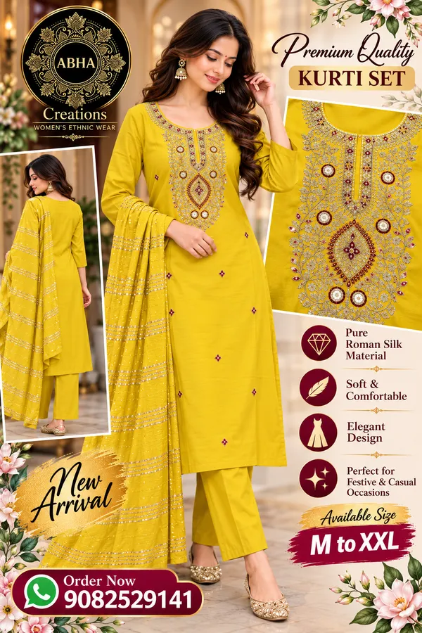 Yellow_Roman_Silk_Embroidered_Kurti_Set_for_Women
