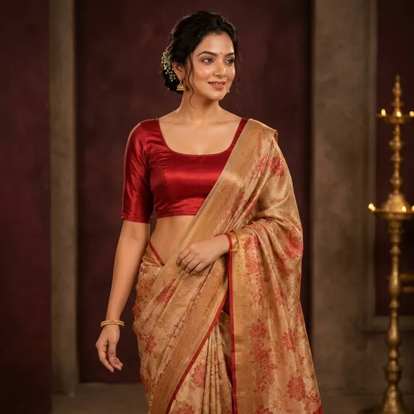Red_Silk_Round_Neck_Elbow_Sleeve_Saree_Blouse_For_Women