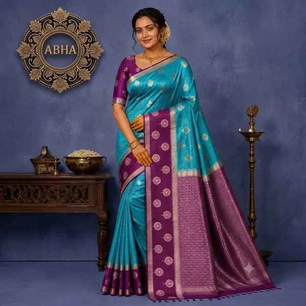 Turquoise_Blue_Silk_Zari_Woven_Banarasi_Saree_For_Women