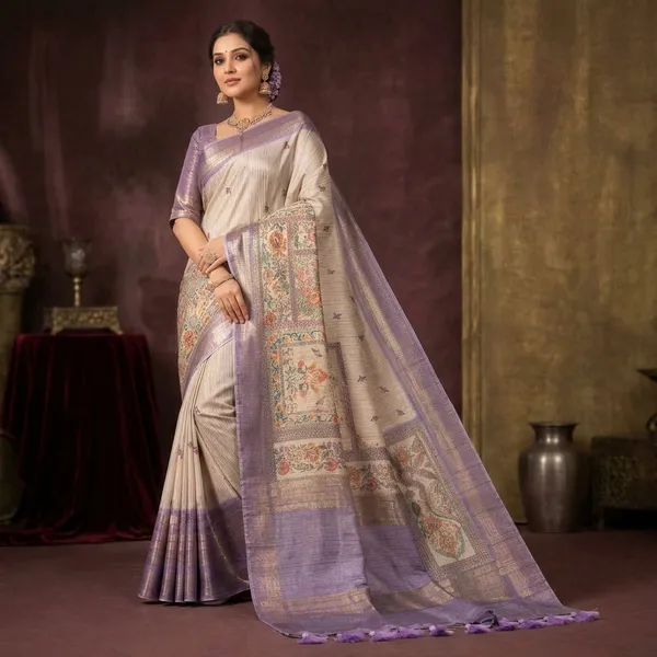Beige_Silk_Zari_Woven_Digital_Floral_Print_Saree_For_Women