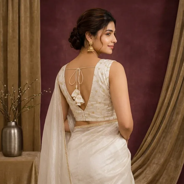 White_Georgette_Embellished_Sleeveless_Saree_Blouse_For_Women