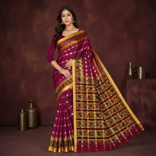 Purple_Cotton_Zari_Border_Floral_Pallu_Saree_For_Women