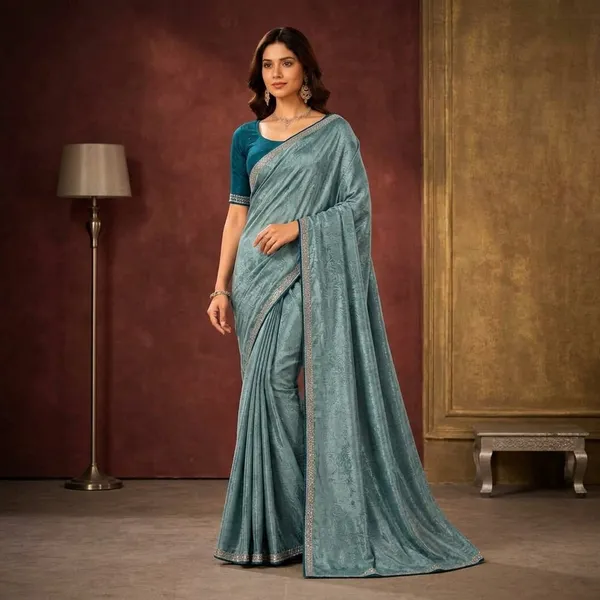 Teal_Satin_Silk_Shimmer_Sequin_Border_Saree_For_Women