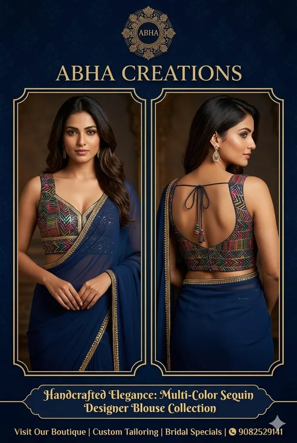 Navy_Blue_Silk_Sequin_Embroidered_Designer_Saree_Blouse_For_Women