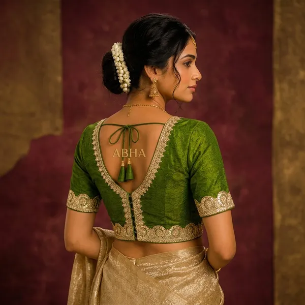 Green_Silk_Embroidered_V_Neck_Fitted_Saree_Blouse_For_Women