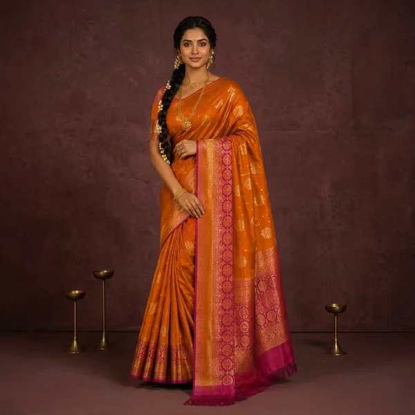 Orange_Silk_Zari_Woven_Kanjivaram_Saree_For_Women