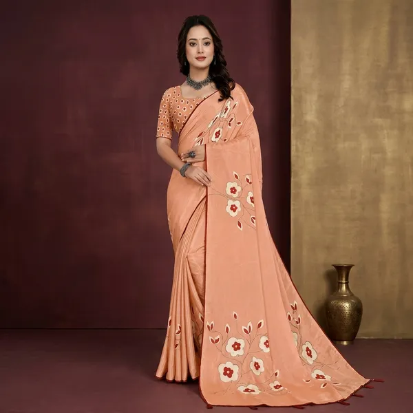 Peach_Satin_Silk_Floral_Embroidered_Saree_For_Women