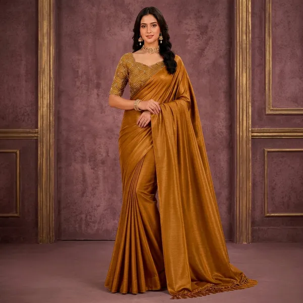 Gold_Tussar_Silk_Plain_Saree_For_Women
