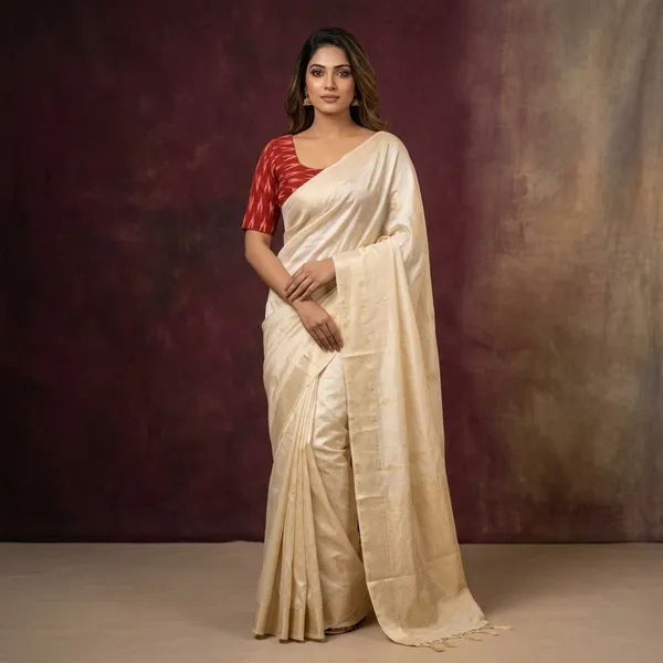 Cream_Cotton_Ikat_Print_Saree_Blouse_For_Women