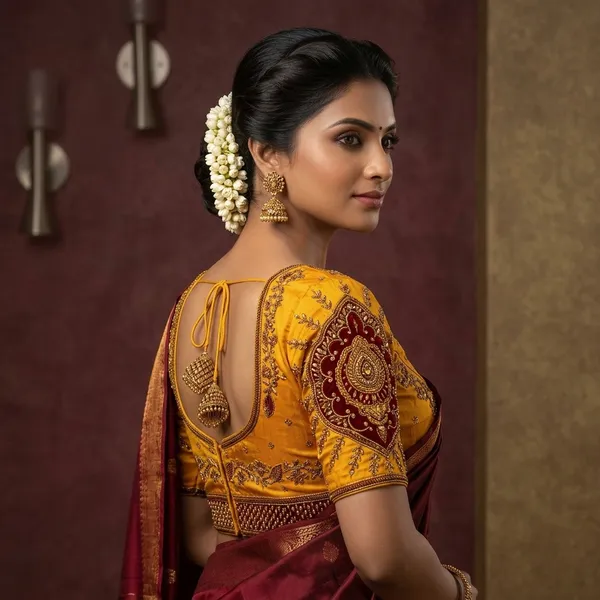 Mustard_Silk_Zardozi_Embroidered_Fitted_Blouse_For_Women