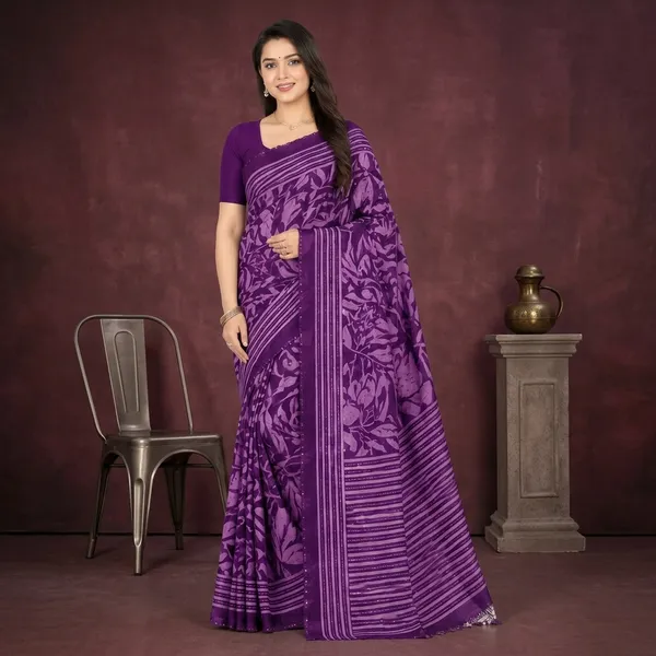 Purple_Silk_Floral_Print_Sequin_Work_Daily_Wear_Saree_For_Women