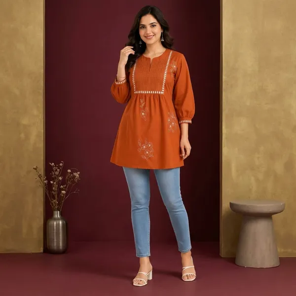 Rust_Cotton_Relaxed_Kurta_Palazzo_Dupatta_Set_For_Women