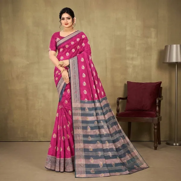 Pink_Soft_Licchi_Silk_Woven_Zari_Border_Saree_For_Women