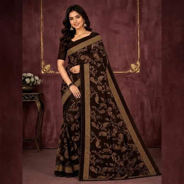 Brown_Georgette_Paisley_Print_Embellished_Saree_For_Women