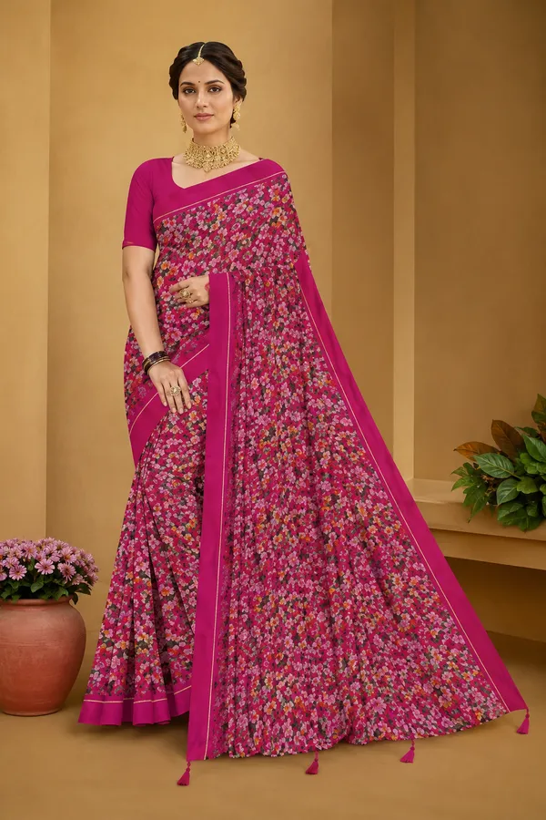 Pink_Silk_Floral_Print_Traditional_Saree_For_Women