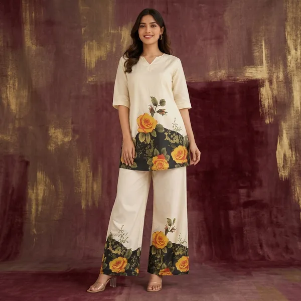 Cream_Rayon_Relaxed_Floral_Print_Notch_Neck_Co_Ord_Set_For_Women