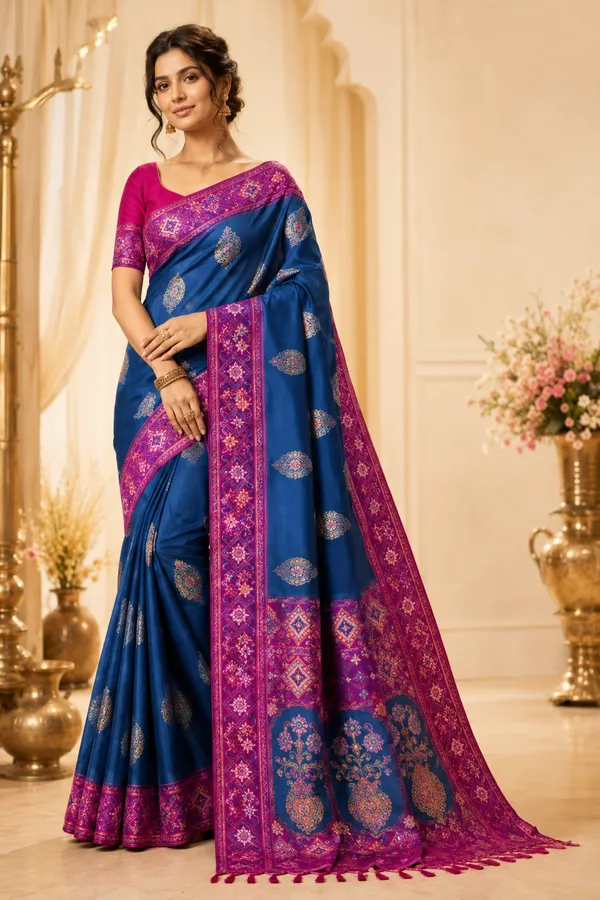 Blue_Silk_Woven_Paisley_Border_Traditional_Saree_For_Women