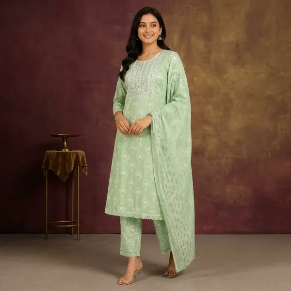 Green_Cotton_Straight_Printed_Kurta_Set_With_Dupatta_For_Women