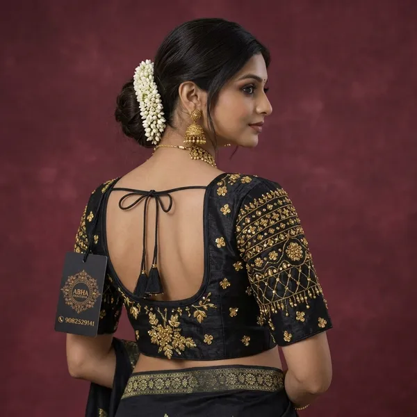 Black_Silk_Embroidered_Backless_Saree_Blouse_For_Women