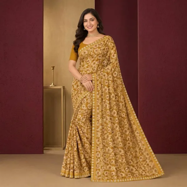 Mustard_Yellow_Silk_Floral_Print_Saree_For_Women